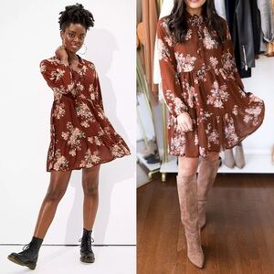 American Eagle long sleeve brown floral mini dress size xs